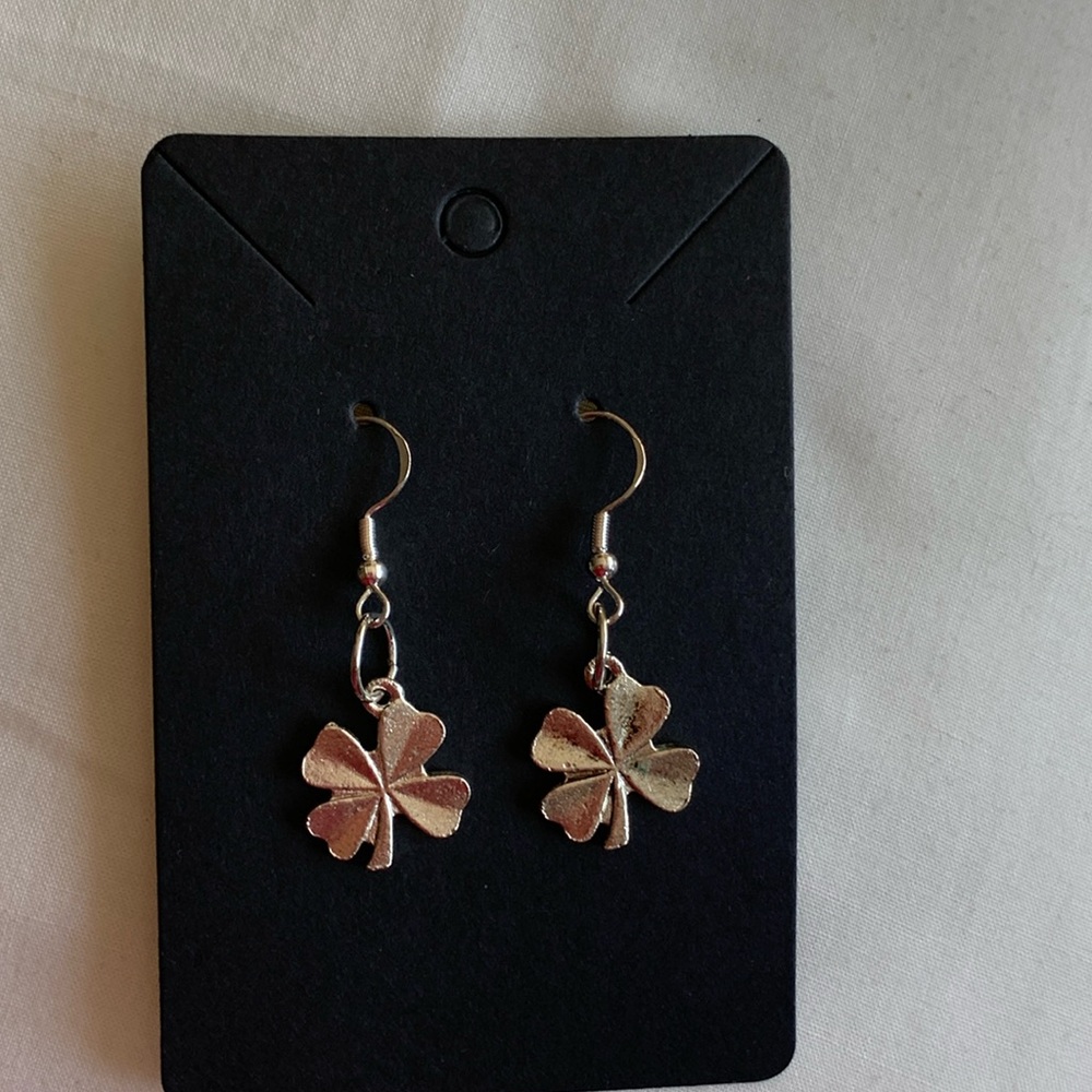 Lucky 4 leaf clover shamrock earrings sterling silver hooks Artisan OOAK